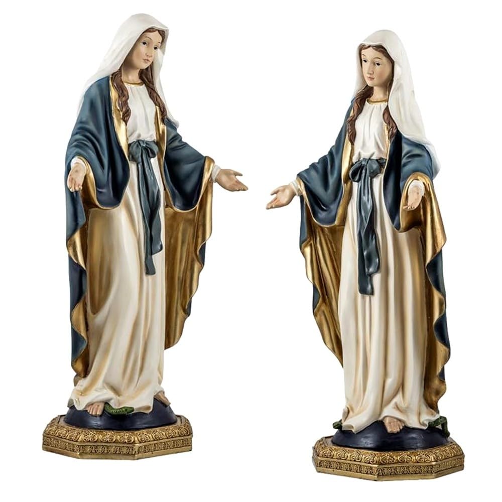 Virgen Milagrosa figura religiosa con 43 cm. imagen en resina detalle peana