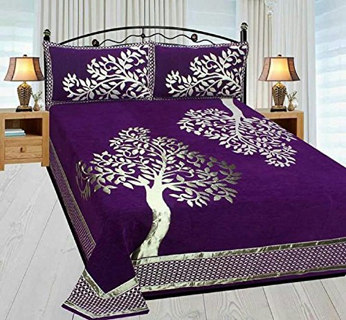 DANWRICH TEXTURE Premium 500 TC Velvet Double Bedsheet with 2 Pillow Covers-Abstract-Purple,Voilet