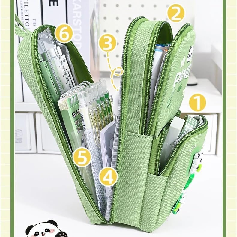Image of M2K HUB Stylish Pencil Case 6 Layer with 3 Compartment Large Capacity Pen Pencil Pouch Multifunctional Pouch for School Kids Stationary Gift for Child (Black Panda)