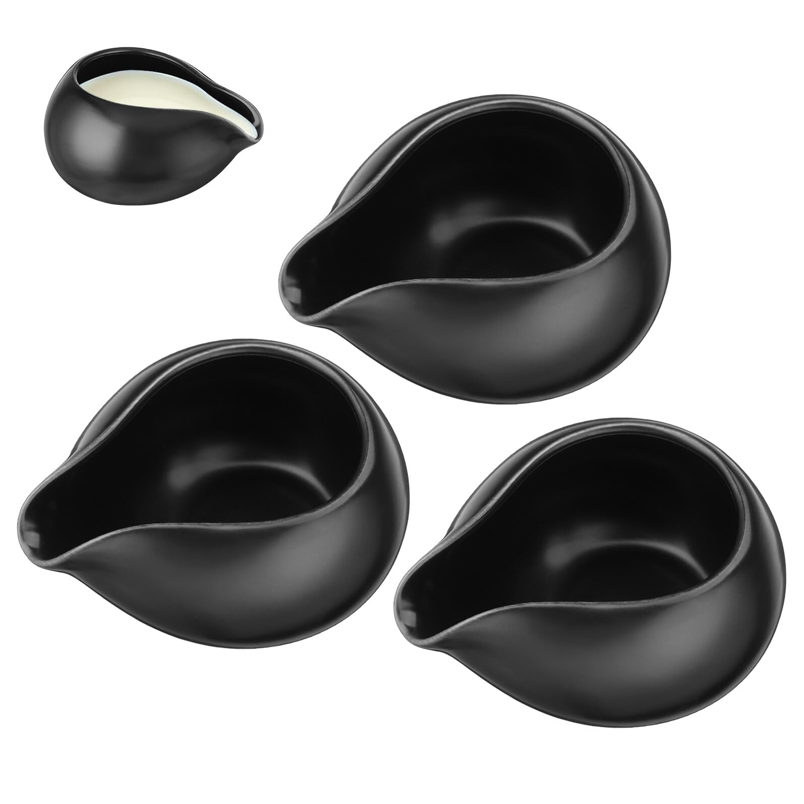 Ipetboom Pichet à Lait en Céramique Vintage 3 Pièces, Bol à Condiments Bec Verseur Rond, Petit Pot à Sauce pour Café et Restaurant, Porte-lait Antidérapant, Sirop et Vinaigrette