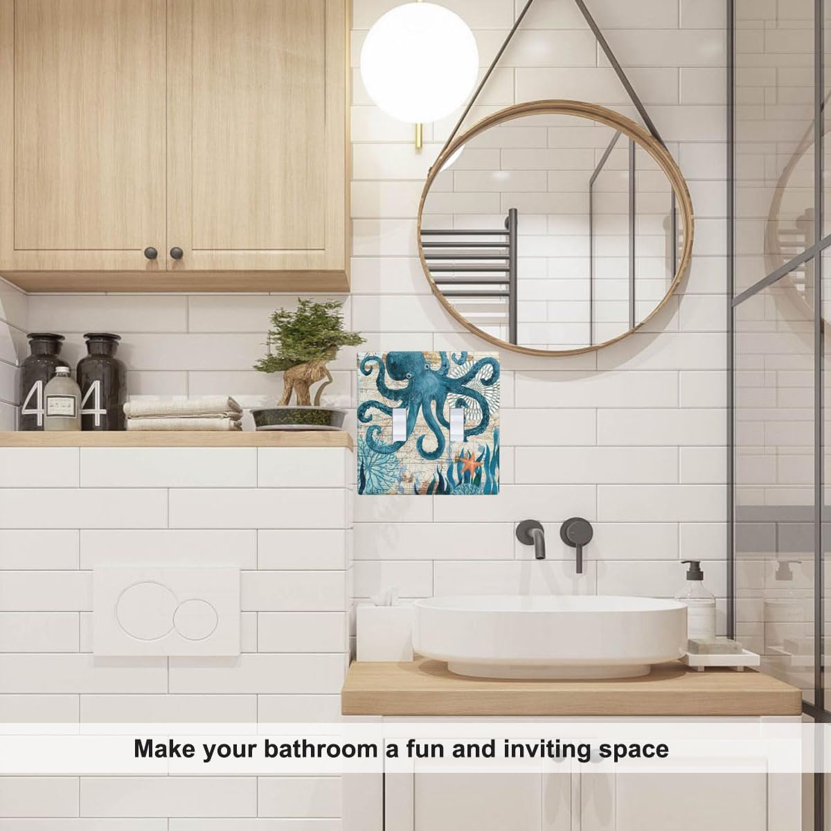 Vintage Octopus 2 Gang Wall Plate Sea Monster Nautical Coastal Double Toggle Light Switch Cover Electrical Switchplate Decorative Faceplate Standard Size Home Decor