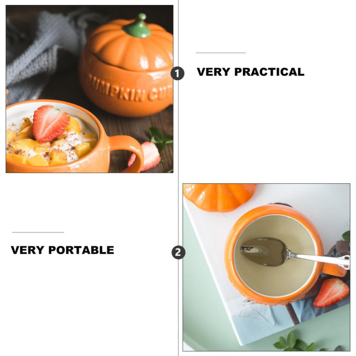 Halloween Milchbecher Keramik Kürbis mit Löffel für Halloween Mottoparty