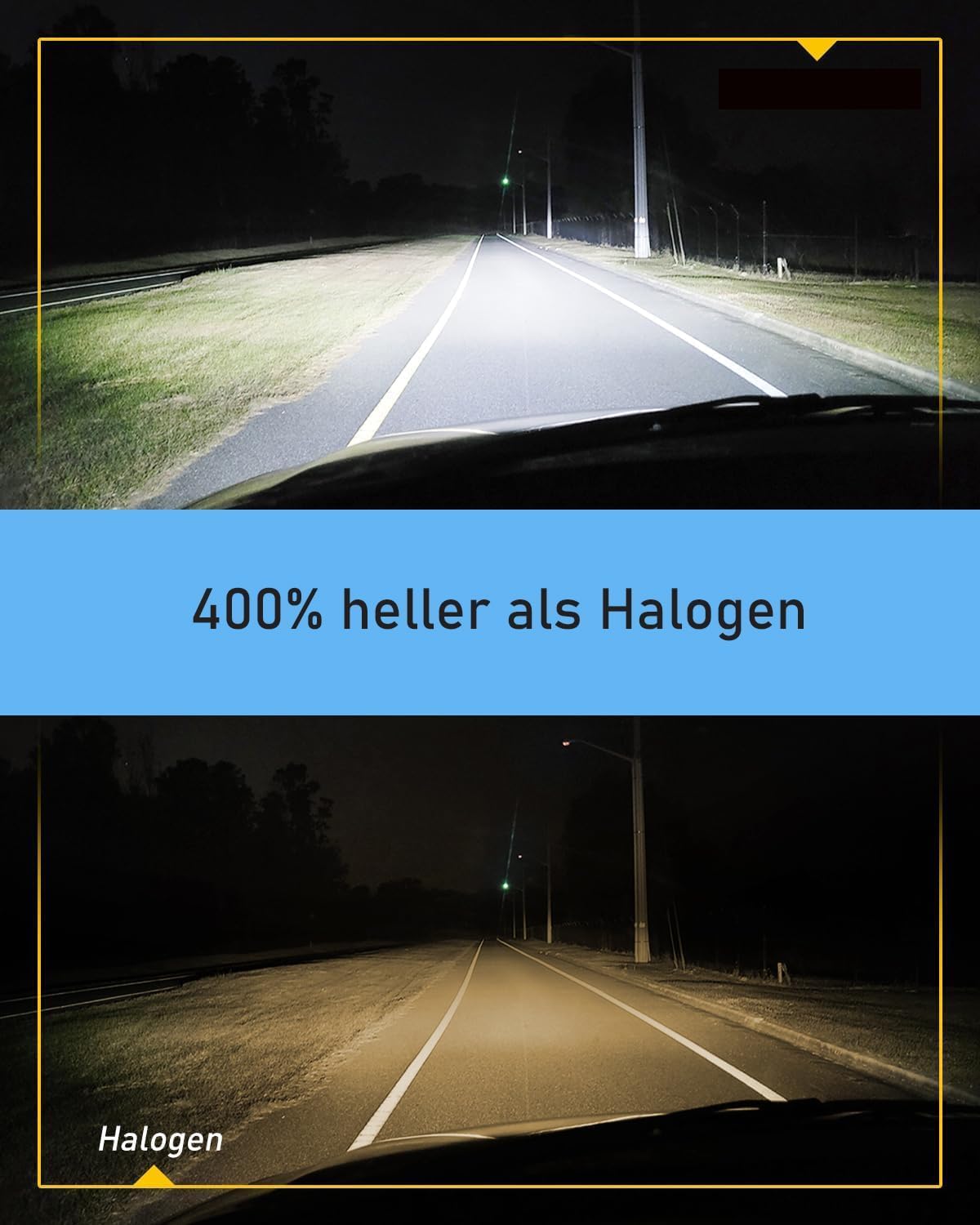 Halogen Auto Lampen H4, 500% Helligkeit als Halogenlampen 6000K Kaltes Weiß,1:1 Mini-Größe, 2 Stück - 2