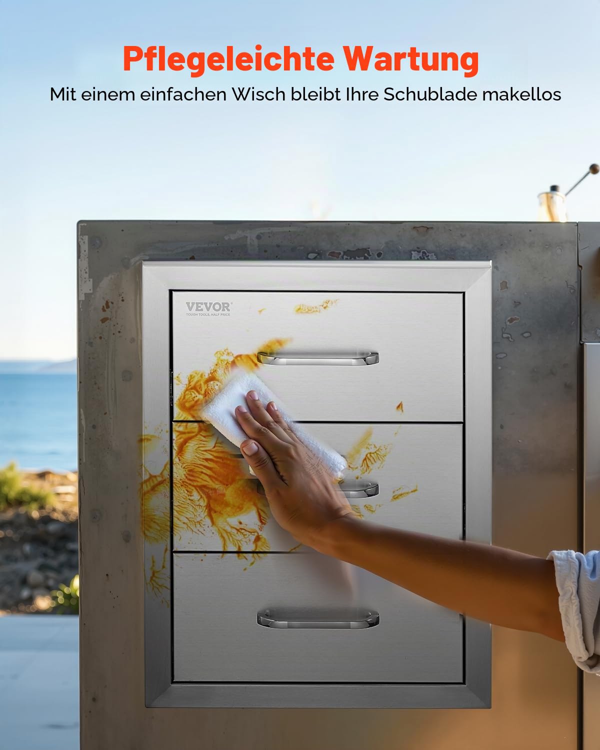 VEVOR Outdoor-Küchenschubladen flächenbündig montierte Grillschubladen mit dreifachem Zugriff und Edelstahlgriff, Grillinselschubladen für Außenküchen oder Grillinsel-Terrasse 400 x 450 x 450 mm