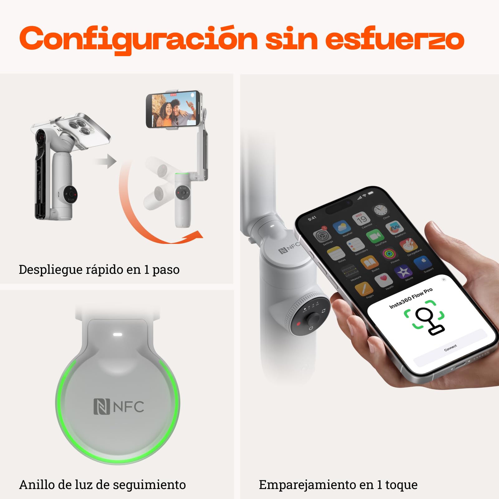 Insta360 Flow Pro Paquete de Trípode Pro - Gimbal estabilizador de teléfono impulsado por IA, Seguimiento 360º Infinito, estabilización de 3 Ejes, trípode Incorporado, portátil y Plegable