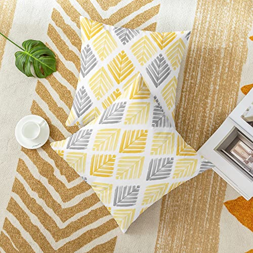 Calitime Throw Pillow Cases Pack Of 2 Cozy Fleece Two-Tone Geometric Tree Leaves Decorative Cushion Covers For Couch Bed Sofa Farmhouse Decoration 18 X 18 Inches Gold Grey #TOP3