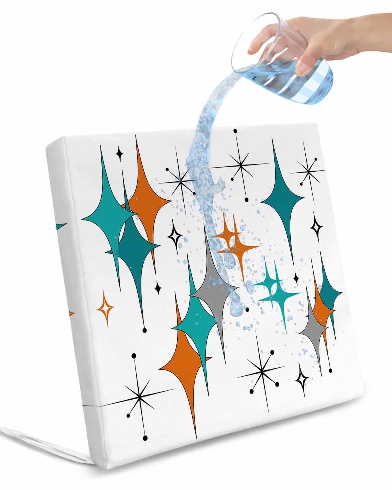 Boho Middle Century Outdoor Cushion Chair Cover Set of 2 - Waterproof Couch Seat Covers, Retro Orange Teal Grey Star Rhombus Patio Furniture Protector Cushions Slipcovers for Sofa/RV, 24