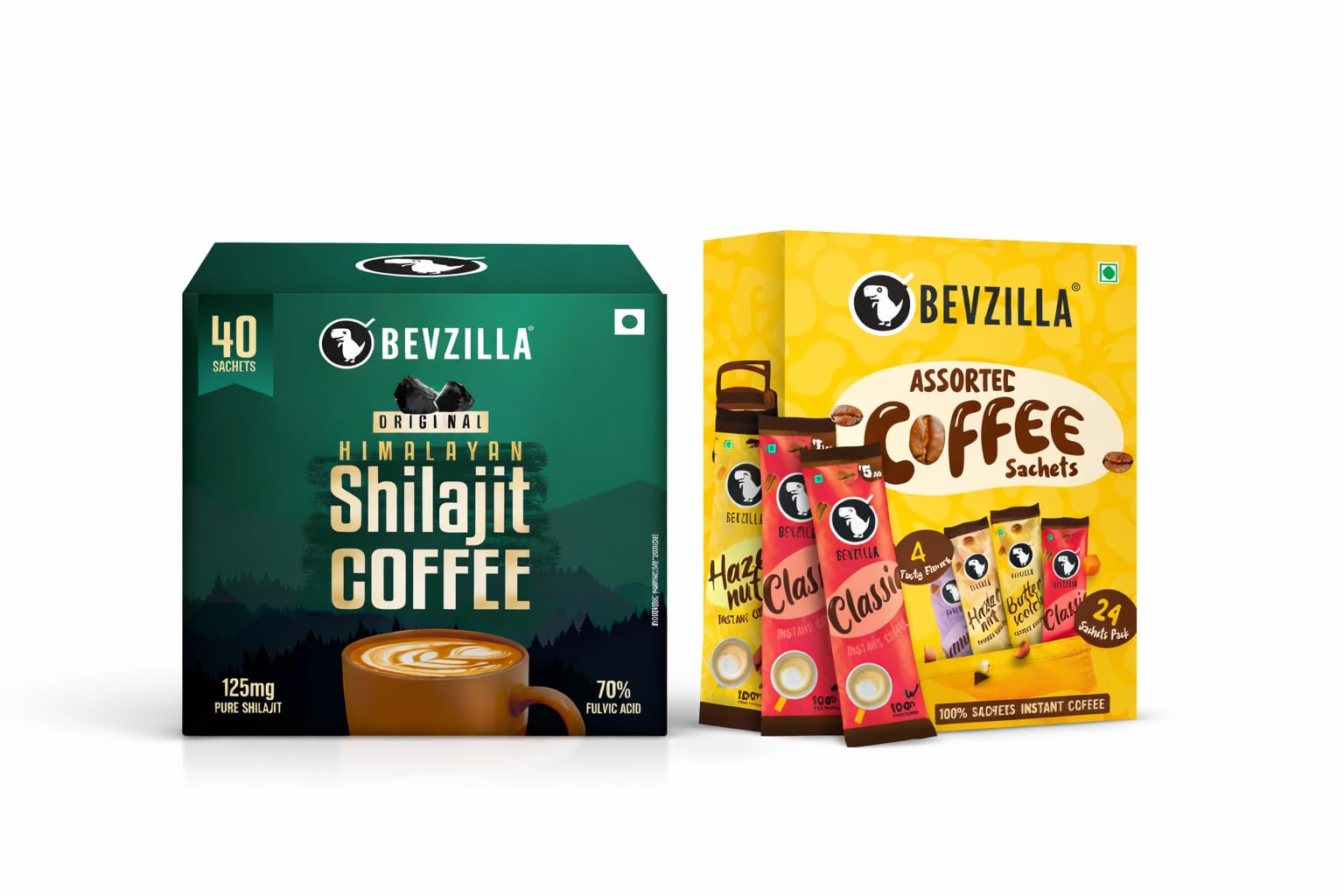 Himalayan Shilajit Coffee (40 x 2.5g) with Assorted Flavored Instant Coffee Sachets (24 x 2g) | Energy Boosting Coffee Combo Pack