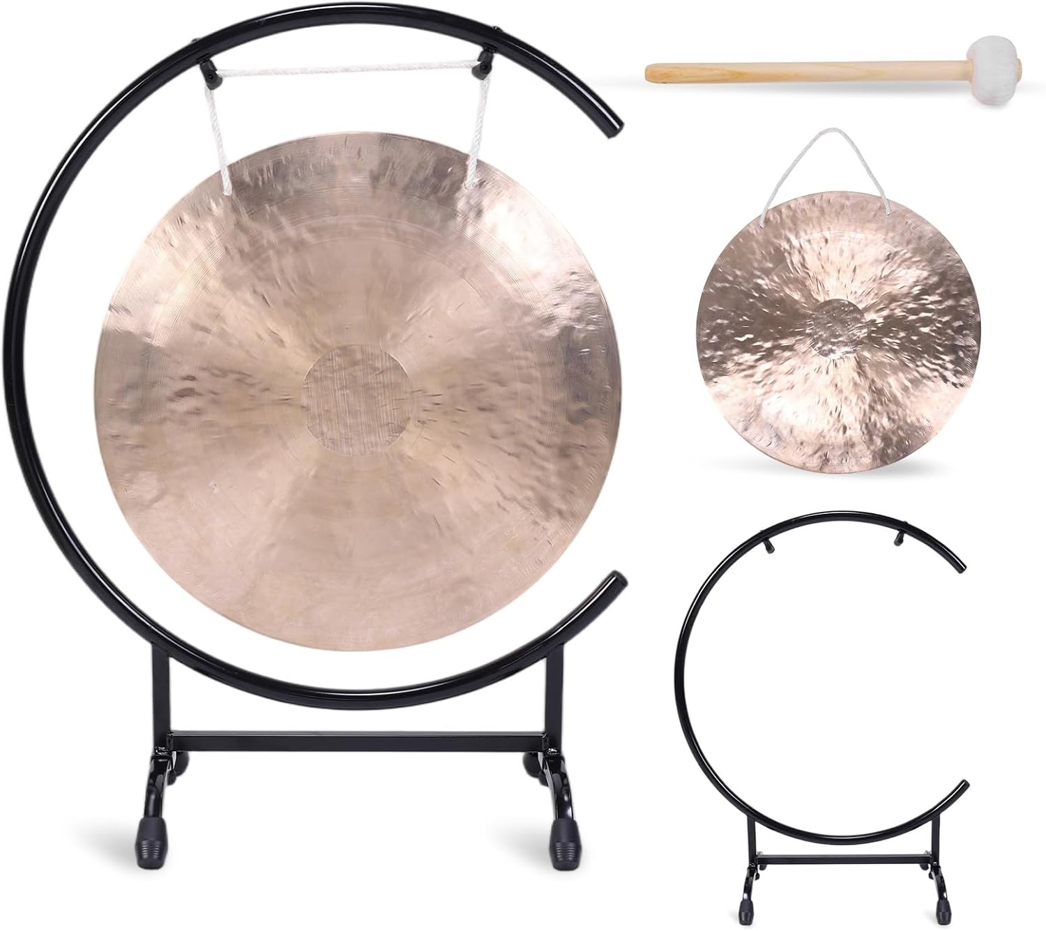 18" Chinese Gongs on High C Stand with Stand and Mallet, Chinese Percussion Instrument Brass Gong Percussion Instrument Easy Assembly for Meditation