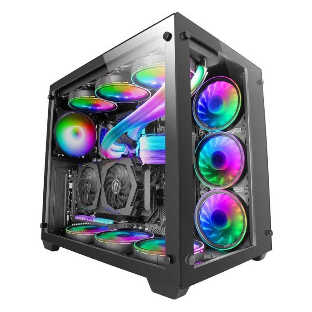 Mars Gaming MCV3, Torre Gaming Custom XXL E-ATX, Finestra Vetro Temperato Frontale e Laterale, Struttura Modulare Doppia Camera, Nero