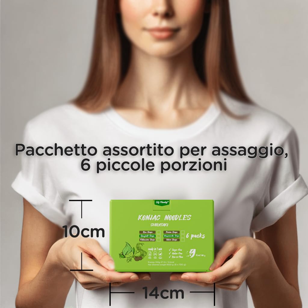 Elf-Family Premium 5+1 Mix Pasta di Konjac Shirataki 9kcal Low Carb, Keto, Vegan, Diet -Spaghetti/Glass Noodle/Fettuccine/Riso/Penne/Udon
