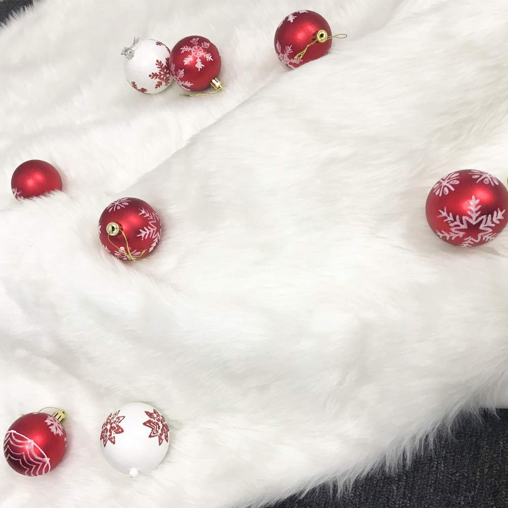 Jupe De Sapin De Noël Blanche T-Raputa 90cm - Tapis En Peluche Pour Décorations De Noël