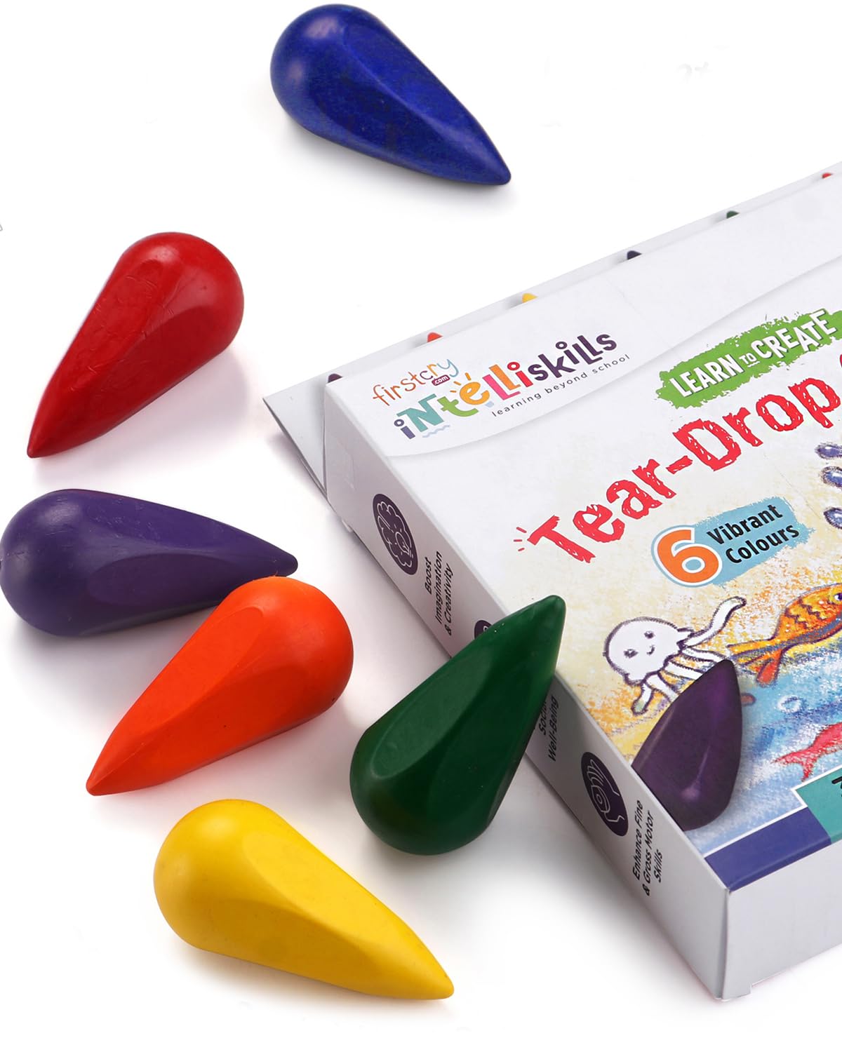 FIRSTCRY INTELLISKILLSIntelliskills Premium 6 Pcs Tear Drop Grip Crayons For Kids | Non-Breakable & Non-Greasy Crayon Colouring Set For Boys & Girls | Multicolour