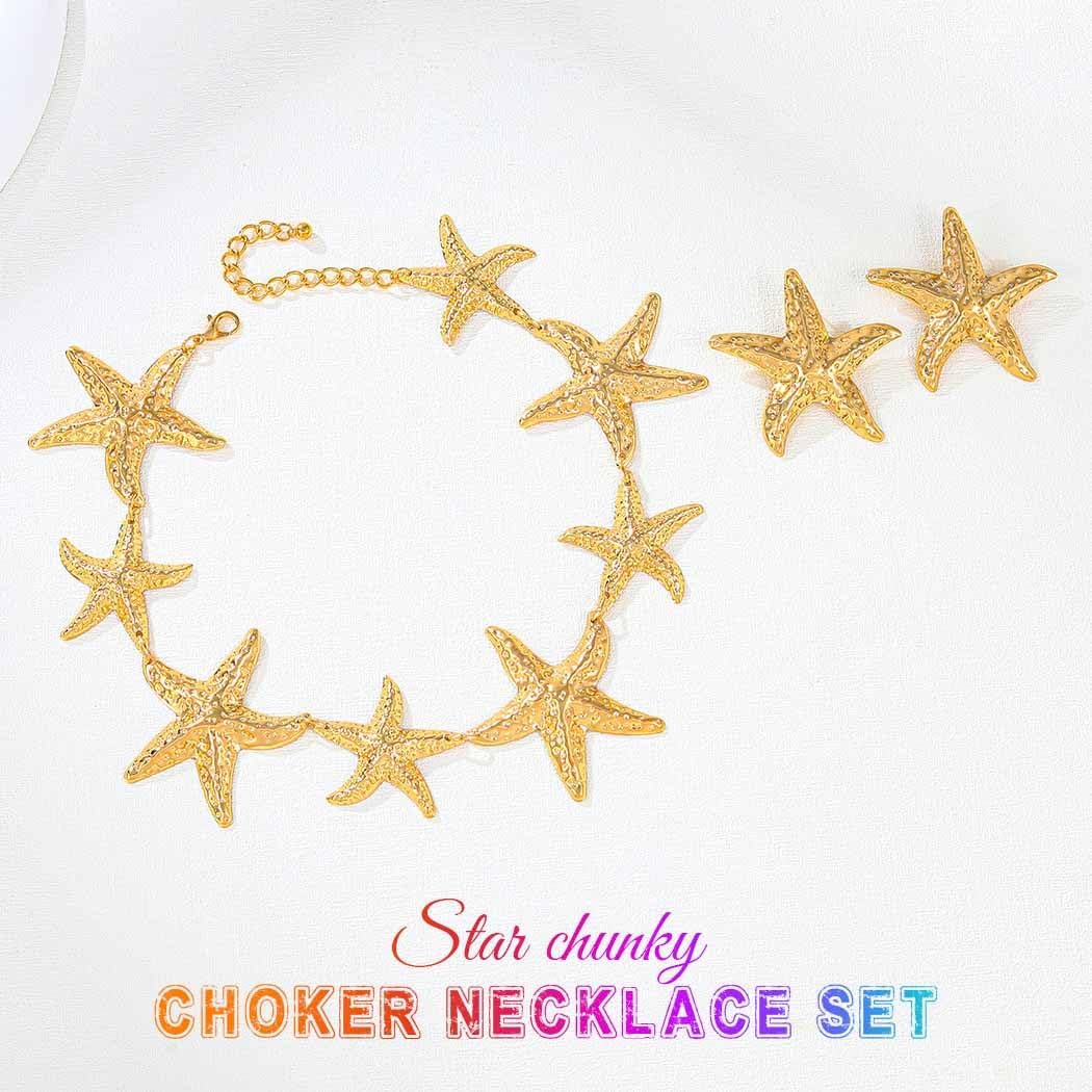 CLOACE Star Choker Necklace Set Gold Thick Necklaces Earrings Sets Punk Cuban Jewelry Accessories for Women - Image 2