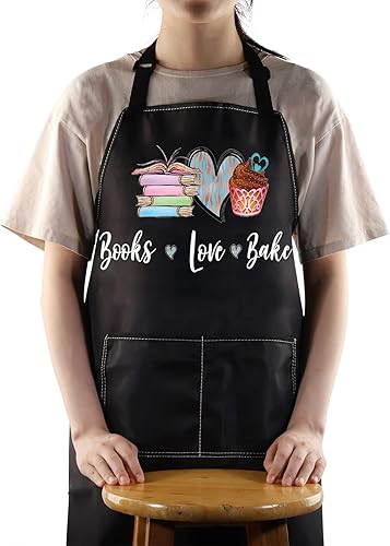 BWWKTOP Delantal para amantes de los libros con bolsillos, regalos para panaderos, libros de amor horneado ajustable para bibliotecarios y amantes
