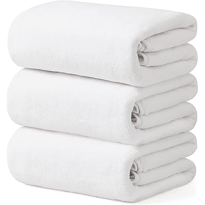 バスタオル [HOSUR 3枚 タオルセット ホワイト] ふわふわ 肌触り 吸水速乾 ホテル仕様 タオル エステタオル 業務用 マイクロファイバータオル サロン …