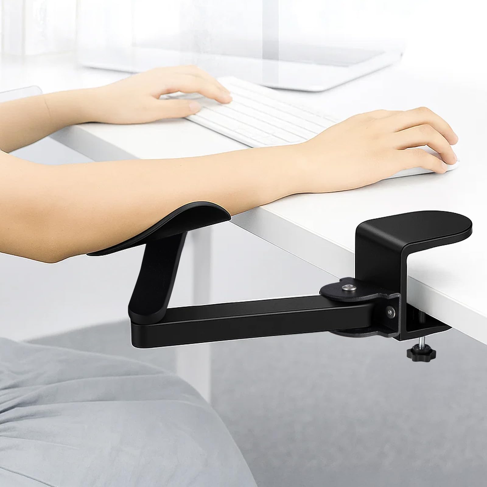 SUNNYNEST Adjustable Ergonomic Arm Rest for Home&Office Desk Extendable Arm Clamp-on Arm Support Realease Stress Rotating Elbow Cushion Wrist Rests Black