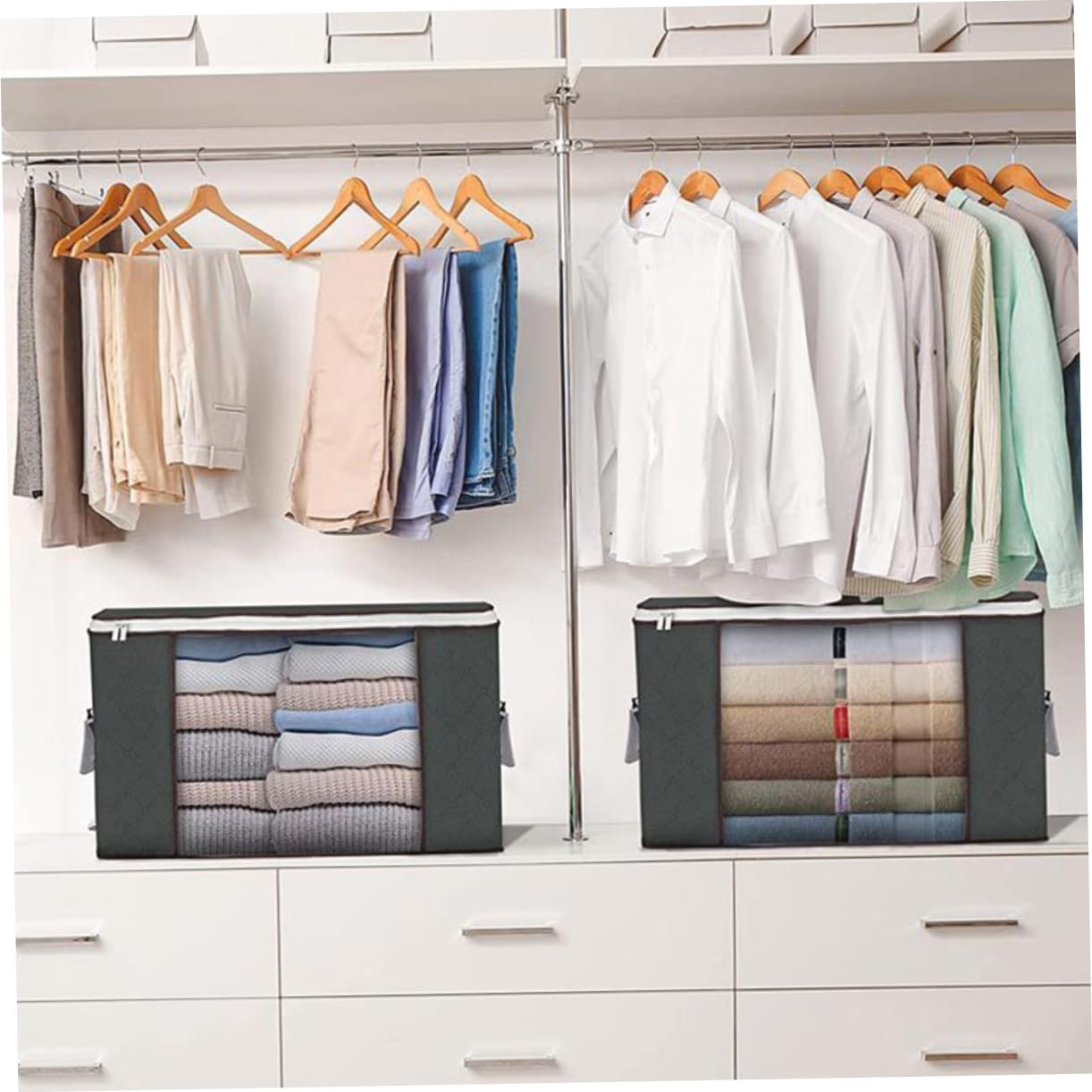 Vaguelly 2pezzi Borsa Portaoggetti Per Trapunte Organizer Con Finestra Trasparente Contenitori Per Riporre Vestiti in Non Design Pieghevole e Cerniera Per Armadietto o Sotto Letto