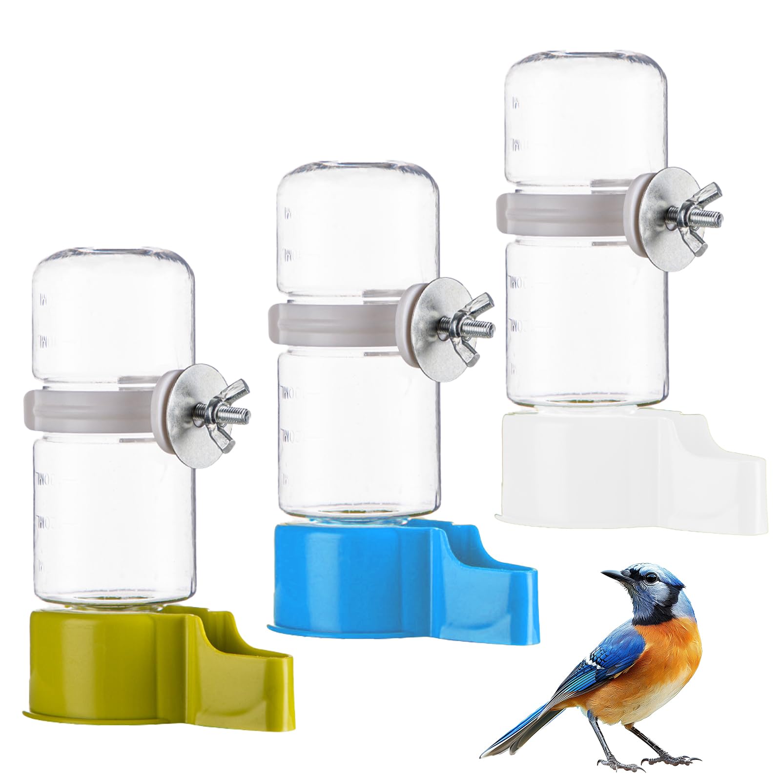 Lot de 3 abreuvoirs pour oiseaux - Distributeur d'eau automatique pour cage - Convient pour perruches, calopsittes inséparables (140 ml)