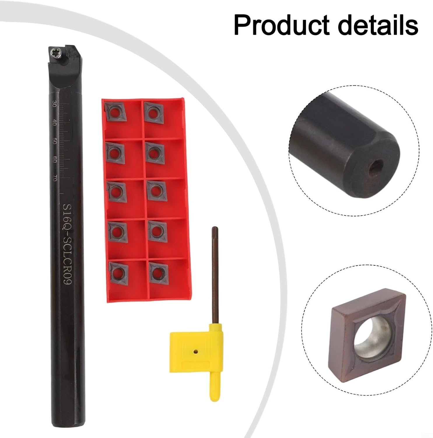 S16Q-SCLCR09 Boring Bar Set, 16mm Lathe Tool Holder with 10Pc CCMT09T304 Carbide Inserts, Alloy Steel Turning Tool for CNC Internal Boring, Machine Shop