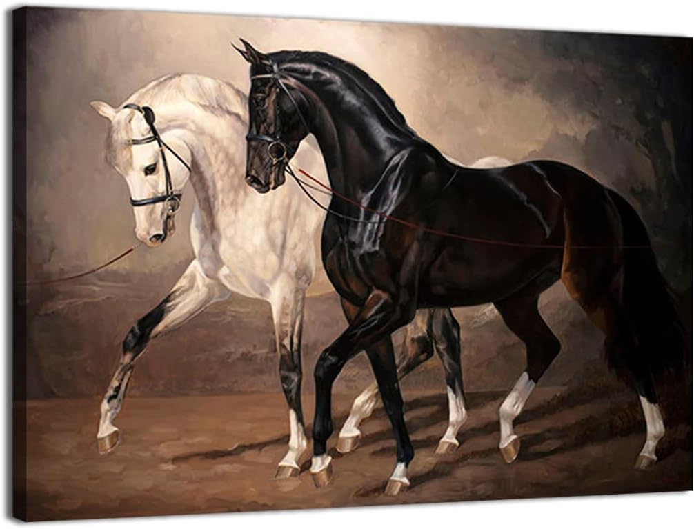 ZHONGYUTONG Black and White Horse Wall Art Canvas Painting Animal Poster Picture Prints Wall Decor Living Room Modern Artwork Home Decoration Framed Ready to Hang (Frame, 24"x36"(60x90cm))