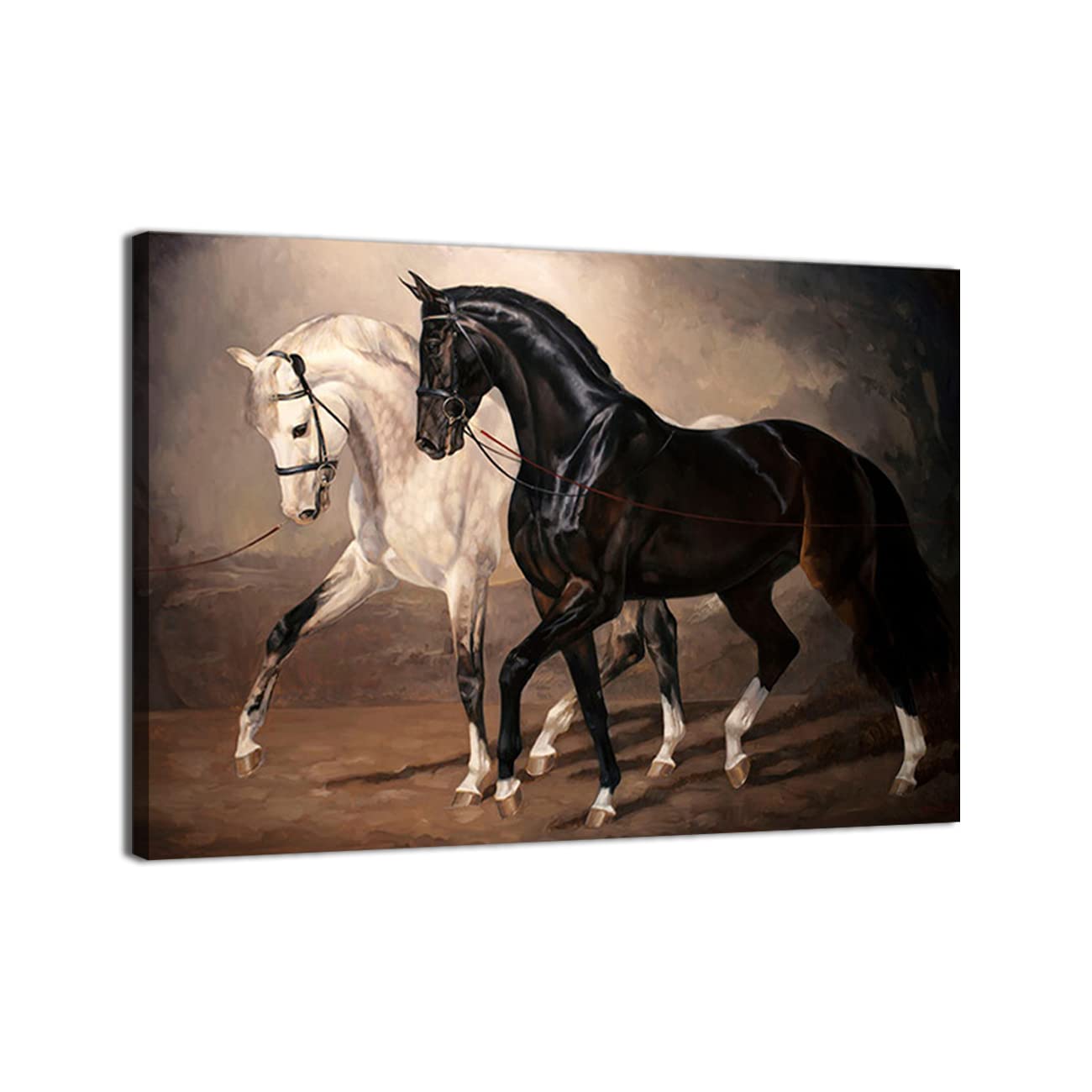 ZHONGYUTONG Black and White Horse Wall Art Canvas Painting Animal Poster Picture Prints Wall Decor Living Room Modern Artwork Home Decoration Framed Ready to Hang (Frame, 24"x36"（60x90cm）)