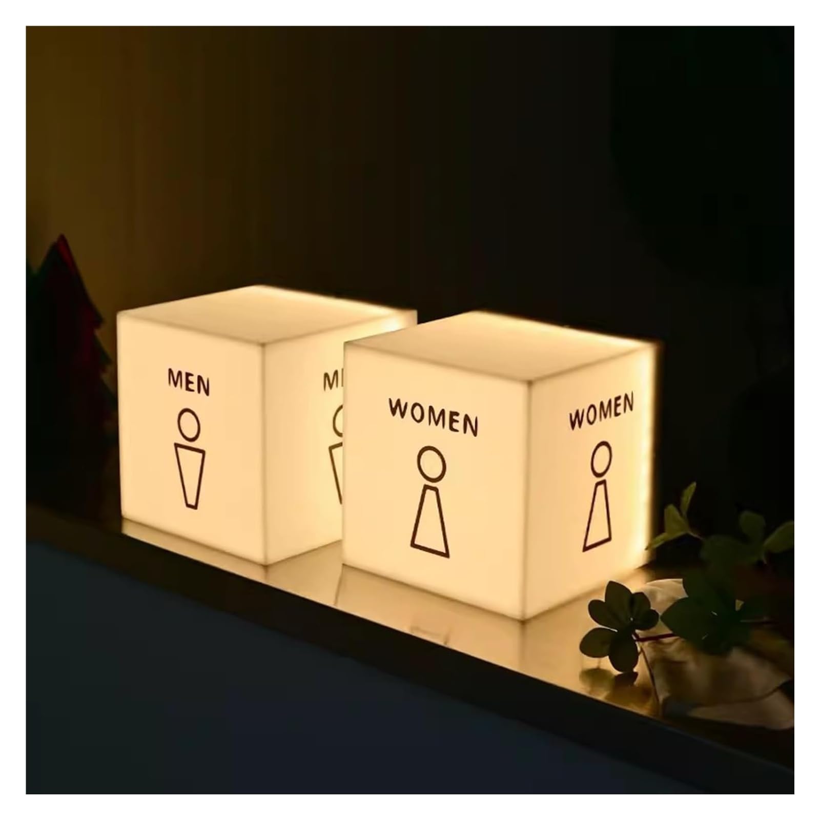 Carteles para aseos, Letrero iluminado con luz de baño acrílico, caja luminosa en forma cubo 6 pulgadas