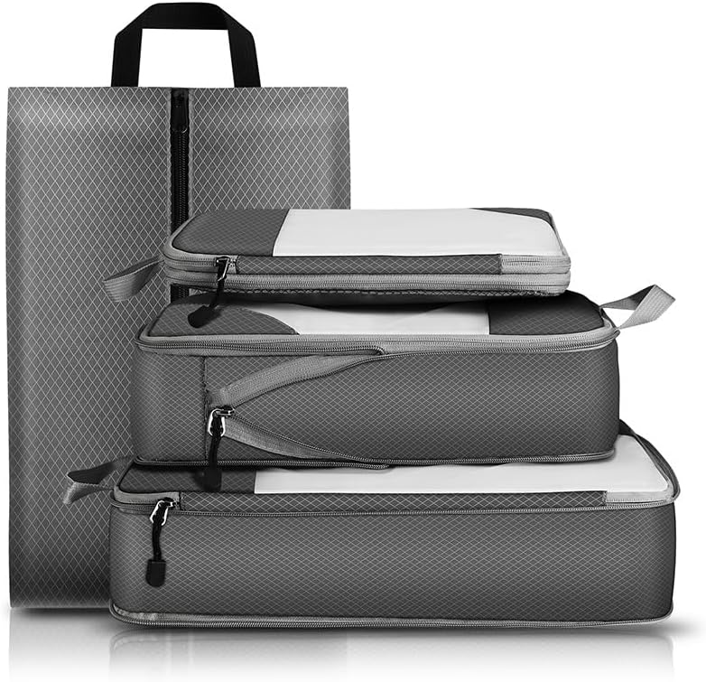 Waterproof TUP Transparent Travel Packing Bags Set – Foldable & Lightweight Design – Luggage Organizer for Suitcase & Trolley (Grey,Medium Size (Single Bag))