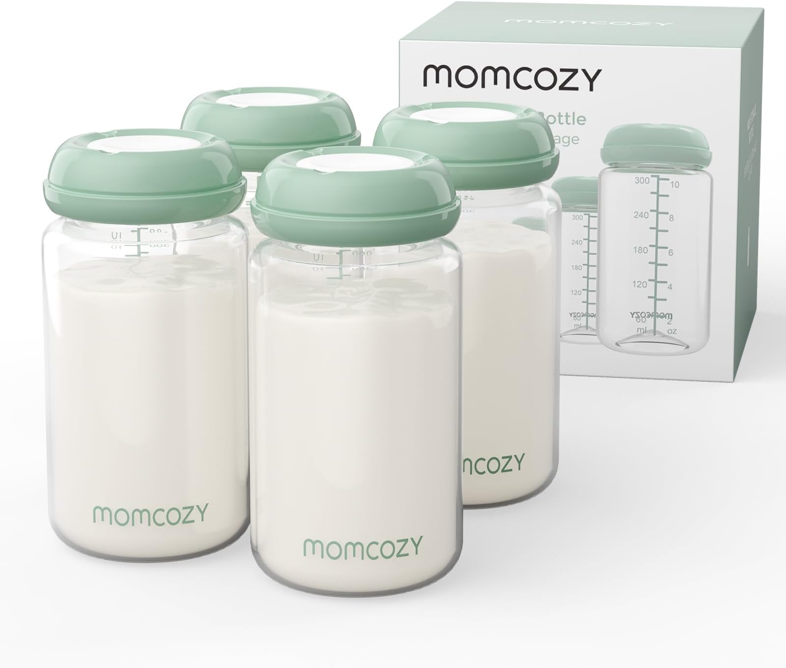 Natural Baby Bottle, Wide-Neck, BPA Free Breast Milk Container, Storage Collection Bottle for Fridge & Milk Cooler, Breastfeeding Essential, 11 oz, 4 pcs