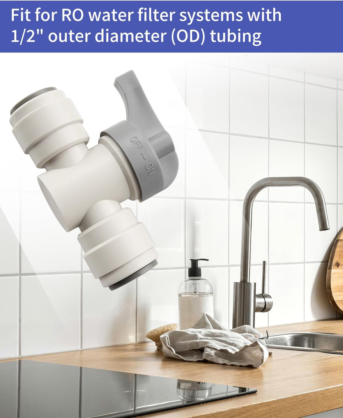 5 Pack Acetal Copolymer 1/2" Tube OD Tube Fitting With Rotary Switch Fit for RO Water Filter System, Hand Shut Off Valve