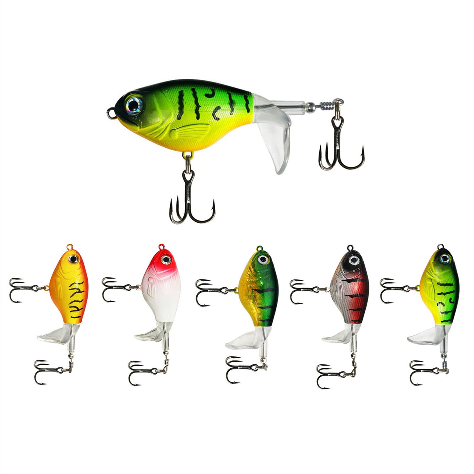 5-Pack Topwater Fishing Lure Set For Bass - Floating Hard Baits With Rotating Tail Propeller