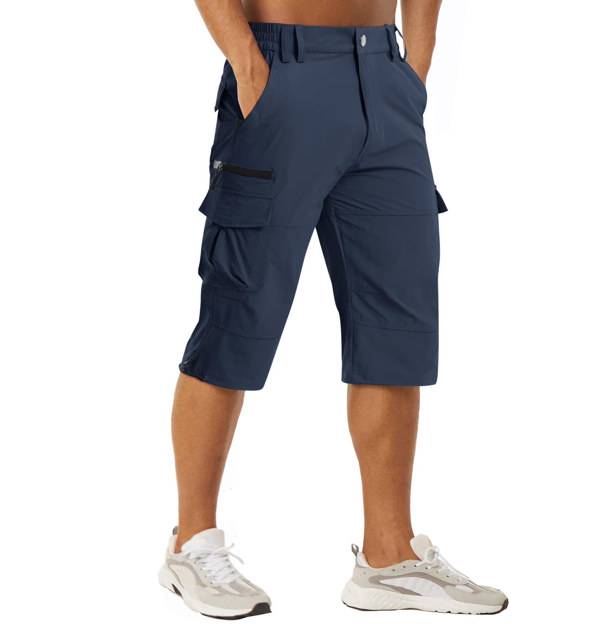 MAGCOMSEN Herren 3/4 Hose Schnelltrocknend Outdoor Shorts mit 7 Taschen Leicht Sommer Caprihose Atmungsaktiv Wandern Bermuda Kurze Stretch Radhose