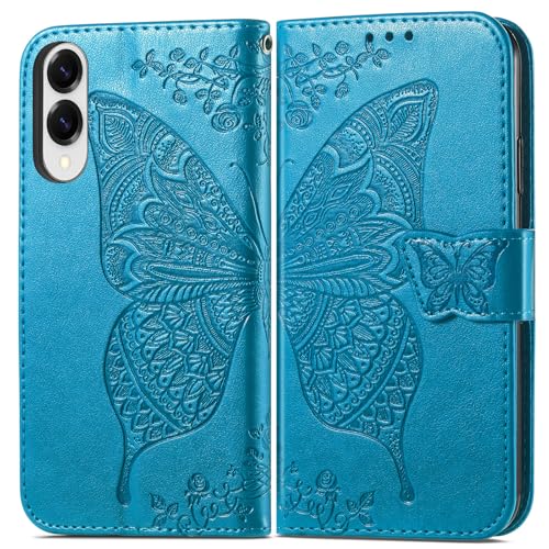 HAOTP for Samsung Galaxy S25 Edge Phone Case Wallet,Women Flip Folio Cover Credit Card Holders Emboss Butterfly Flower PU Leather Purse Wrist Strap Kickstand Case for Samsung Galaxy S25 Edge Blue - image 2