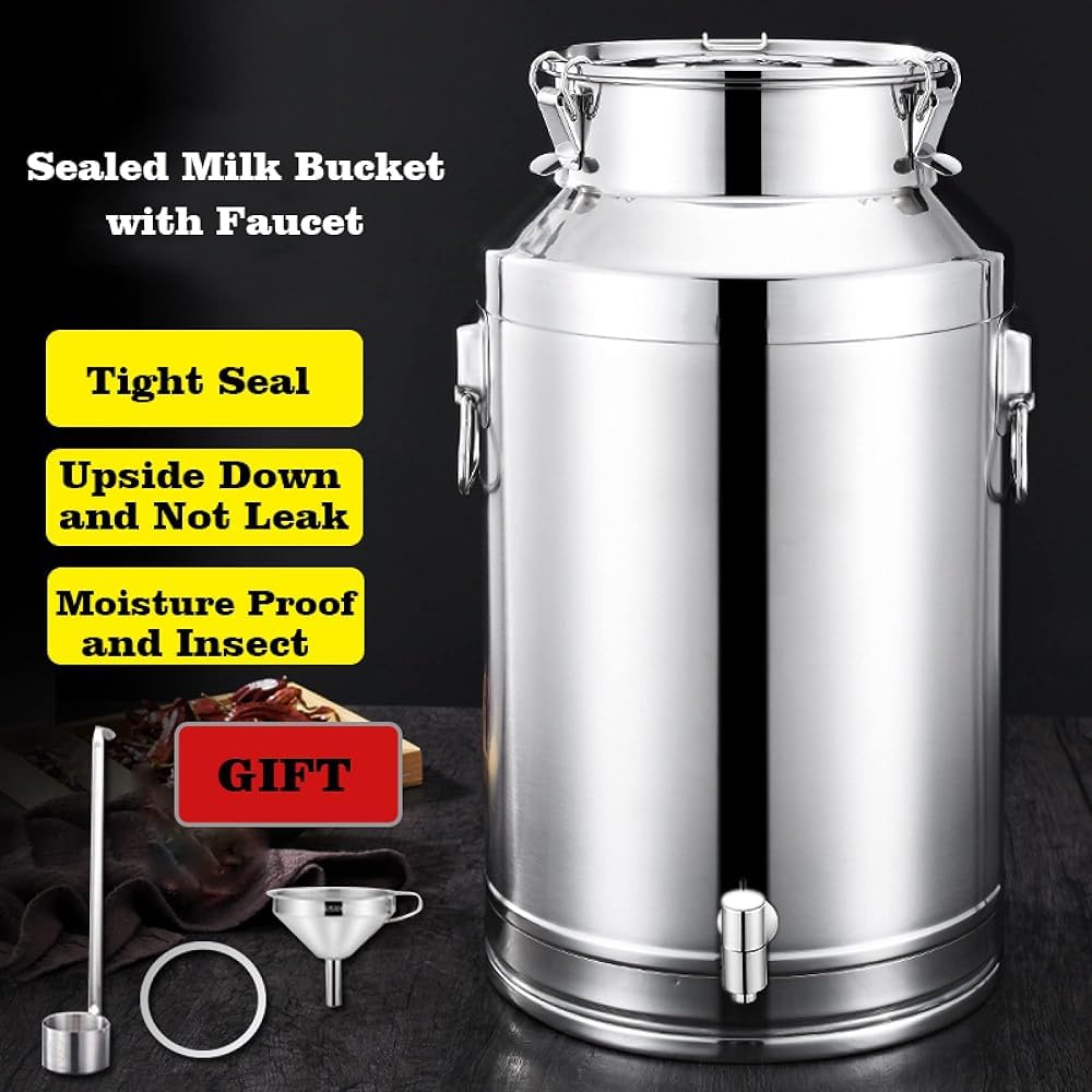 Recipiente de transporte de lácteos de acero inoxidable de grado alimenticio, tanque de almacenamiento de líquidos multiusos de 5 L/9 L/14 L con grifo, contenedor de bebidas de uso agrícola y