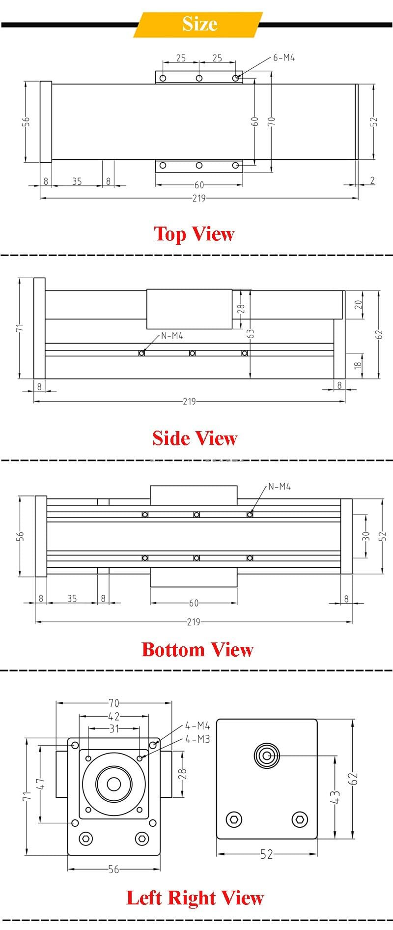 1610 Vis à billes scellées anti-poussière pour rail de guidage linéaire Module de mouvement Nema17 CNC X Y Z Axis Outils de bricolage (200 mm)