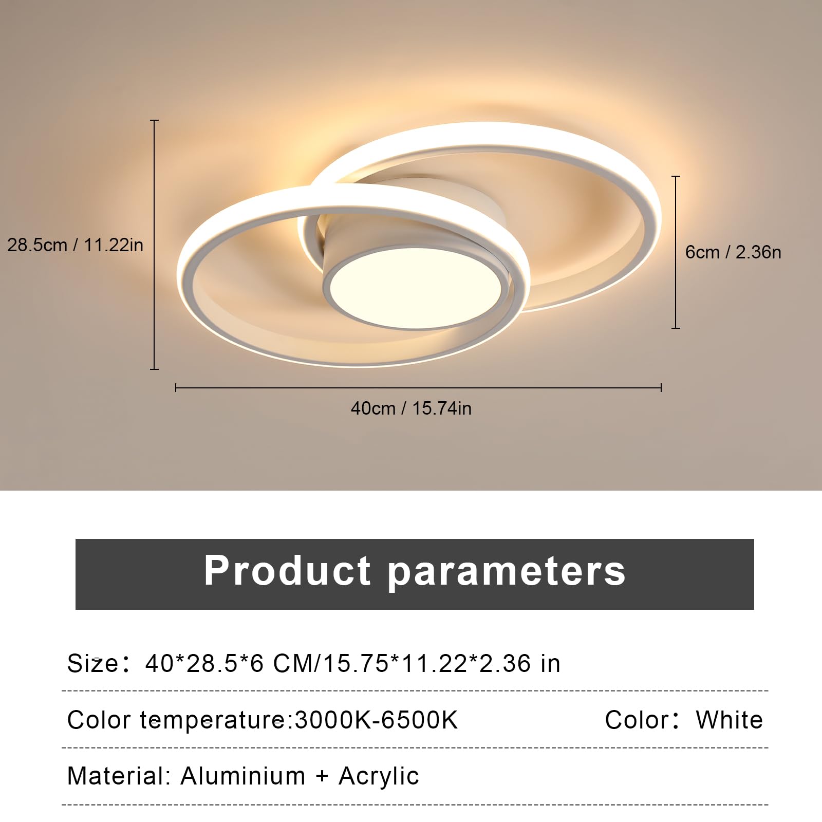 Plafoniera LED Soffitto Dimmerabile 3000K-6500K, 40W 4500LM Lampada da Soffitto Moderna con Telecomando, Lampadario Rotondo LED Bianco in Acrilico per Soggiorno, Camera da Letto, Ufficio