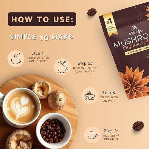 Miniatura 5 de Café de hongos con 7 hongos adaptogénicos Energía mejorada orgánica del USDA, enfoque e inmunidad con Cordyceps, Reishi, Shiitake, melena de león