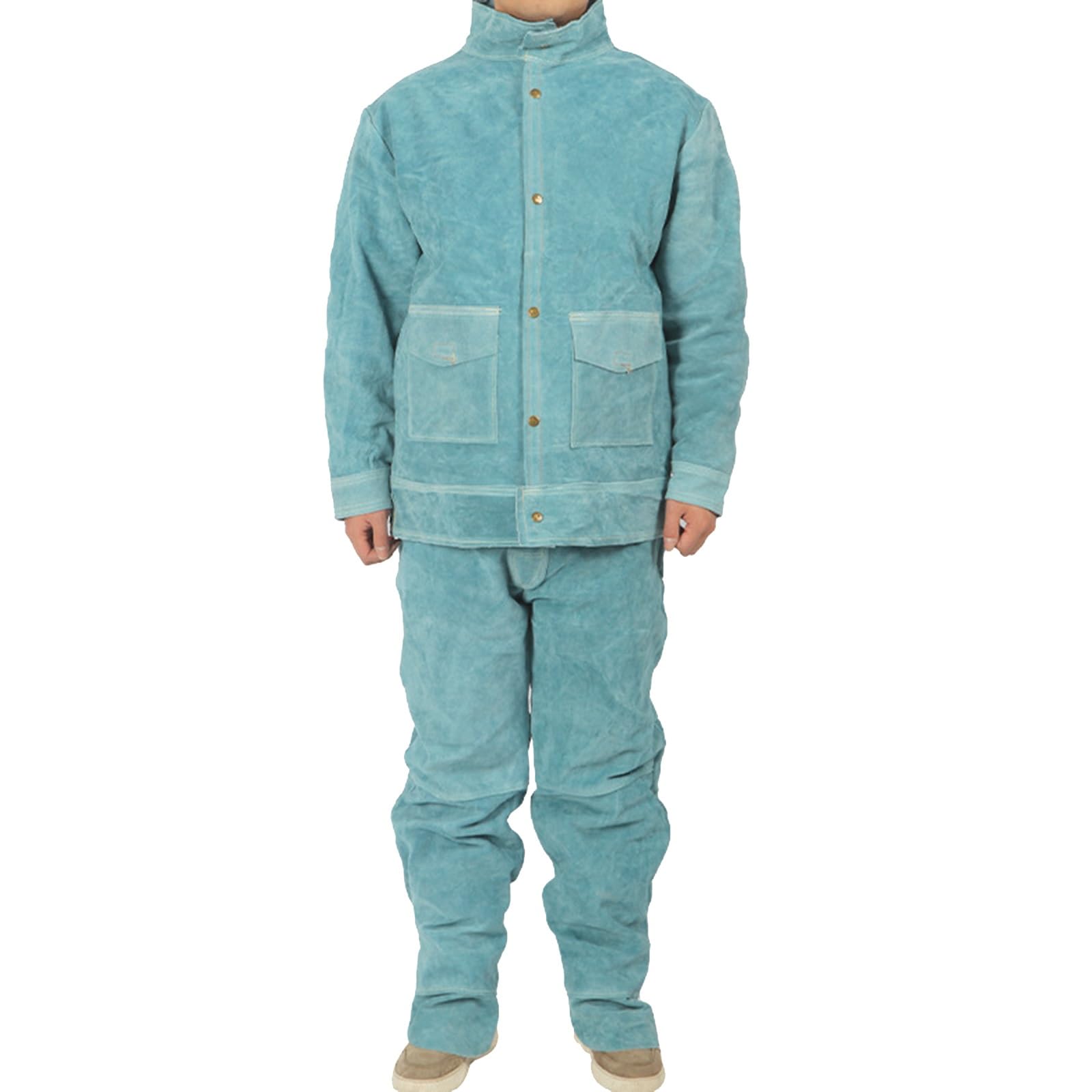 Combinaison De Travail De Soudage Manteau De Travail En Cuir De Vache Fendu Très Résistant Et Pantalon De Soudage Résistant À La Chaleur Et À La Flamme Pour Soudeur Menuisier(L)