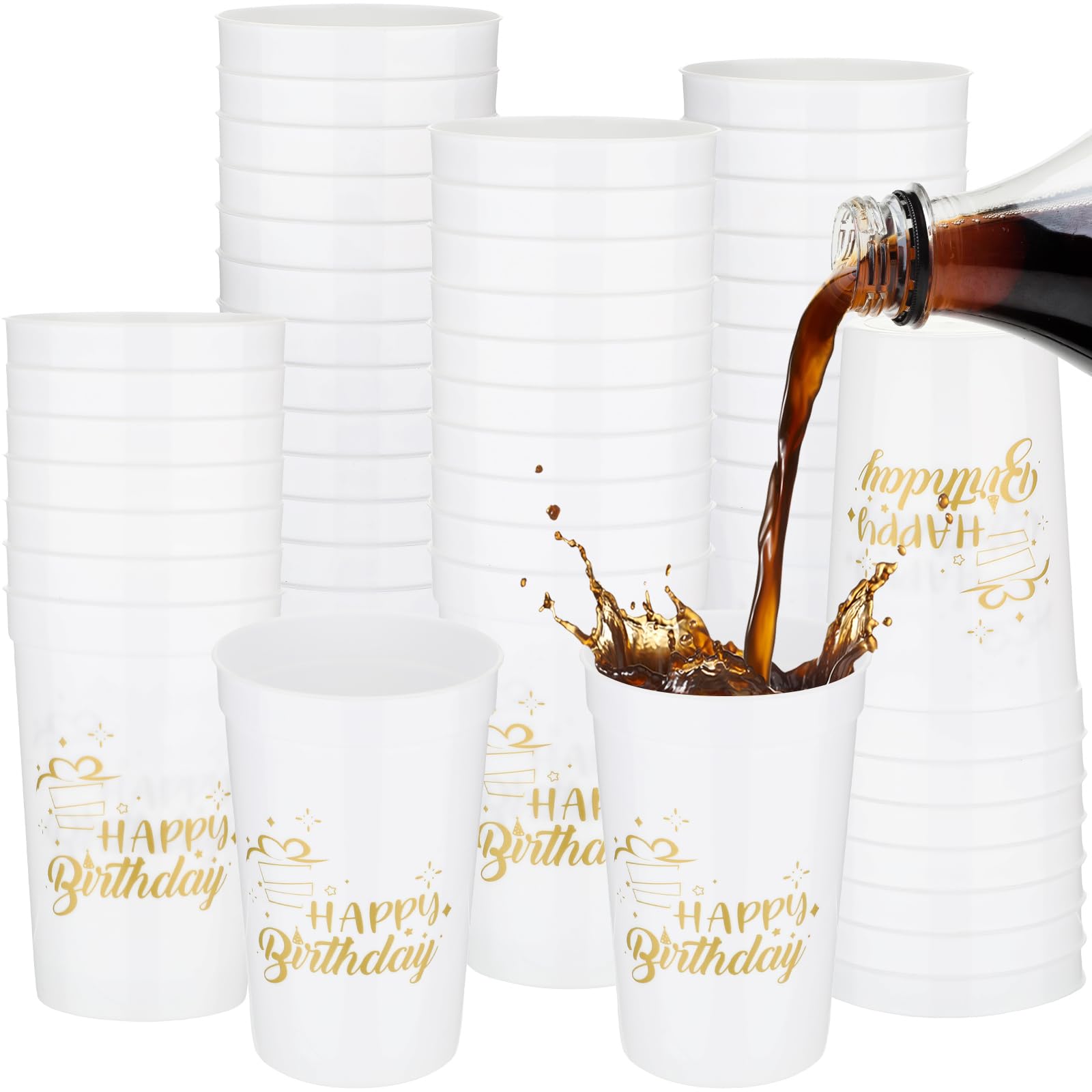 Zhehao 30 Pcs Reusable Happy Birthday Cups 12 oz Birthday Plastic Tumblers Birthday Cups Birthday Stadium Cups Birthday Shot Glasses for Women Men Birthday Anniversary Party Favors(White)