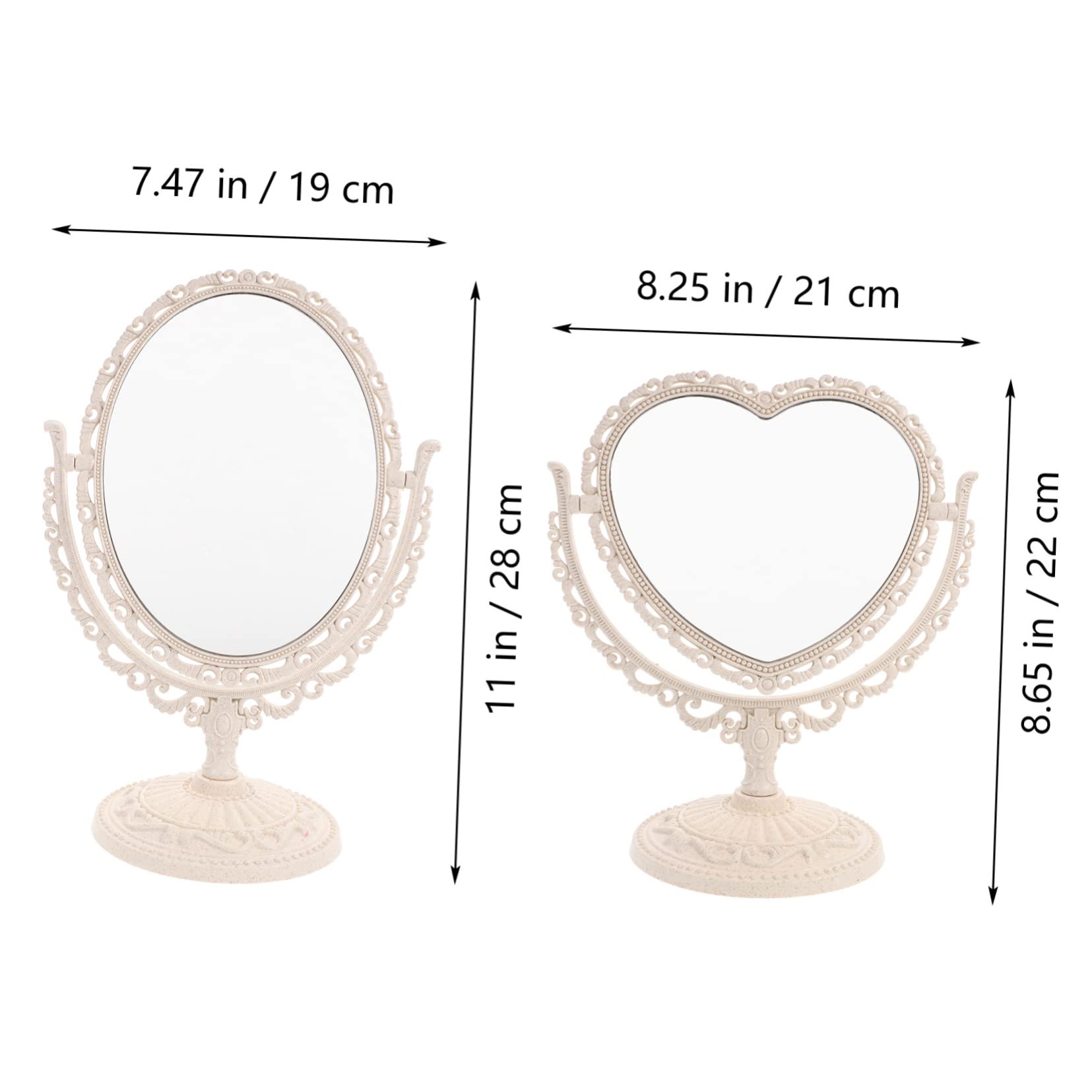 IWOWHERO 2Pcs Portable Makeup Mirror Elegant Heart Shaped Double Sided Vanity Mirror for Dressing Table for Makeup Application Eyebrow Trimming and Facial Care