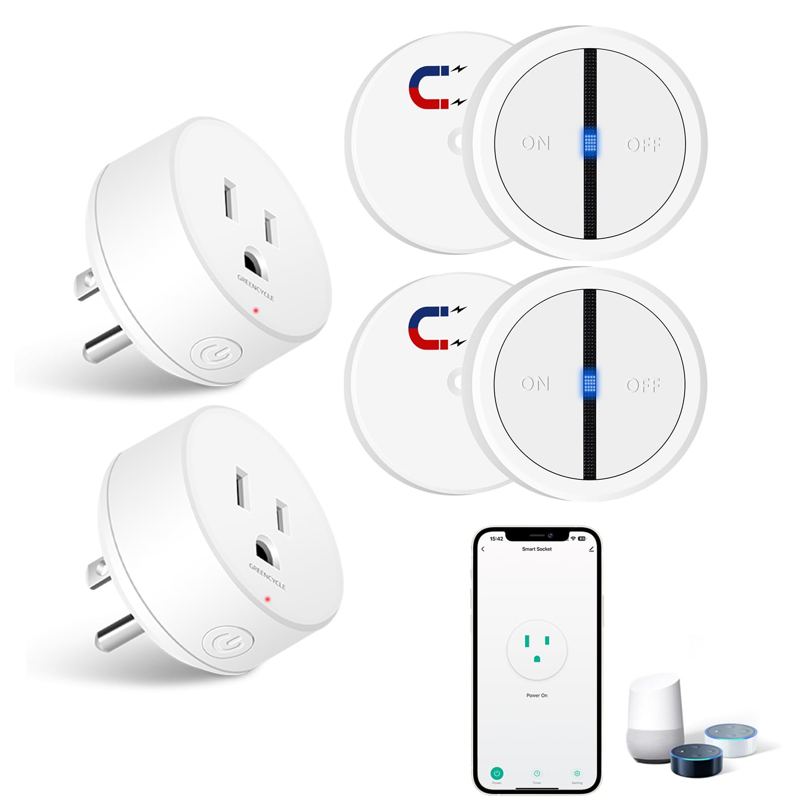 Greencycle Smart Wireless Remote Control Outlet Plug WiFi Outlets for Household On Off Smart Outlets Switch Compatible with