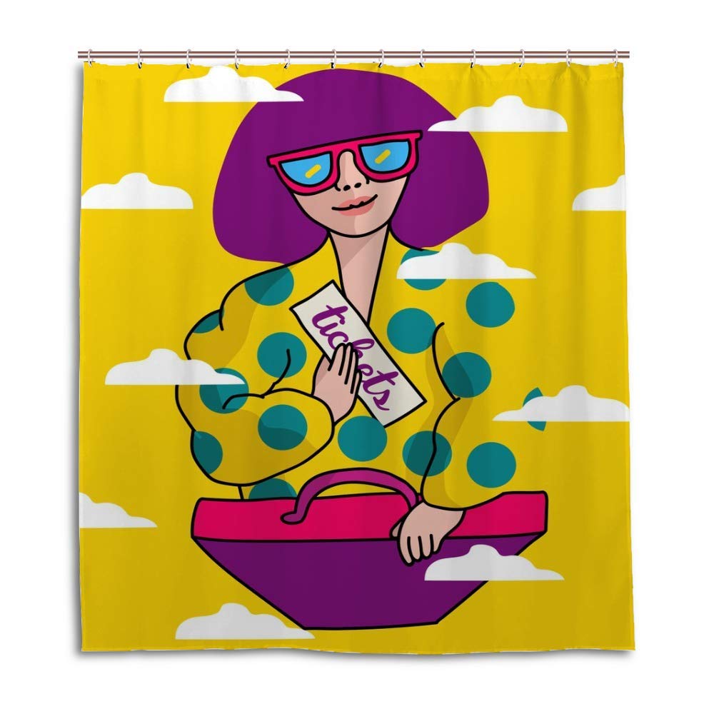 Rideau de douche avec crochets Pop Girl en polyester coloré pour égayer le matin