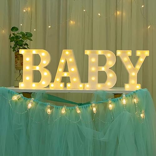 Baby Marquee Light Up Letters - LED Letter Number Light Sign Decoration for Birthday Home Table Decor White