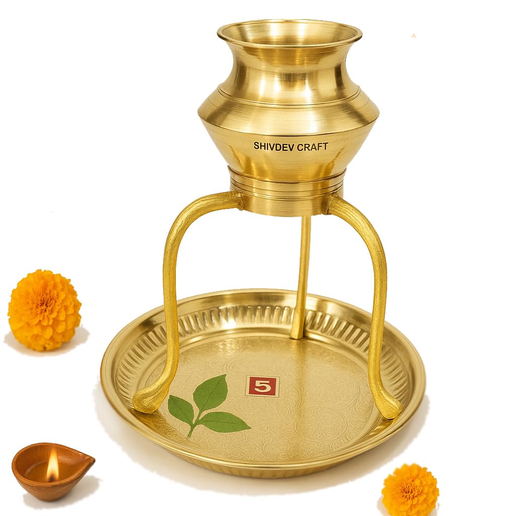 SHIVDEV CRAFT Shivling Jal Abhishek Stand Lota & Plate Without Shiv Lingam for Abhishekam of Lord Shiva with Puja Design Plate (Brass 12.5 CM Height)-image-45