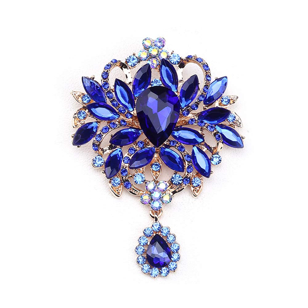 LAXPICOL Wedding Bridal Big Brown Crystal Rhinestone Bouquet Brooch Pin for Women Golden Tone