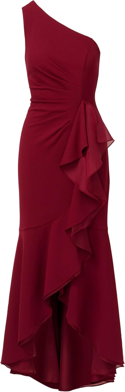 Adrianna Papell Women's Crepe One Shoulder Ruffle Gown