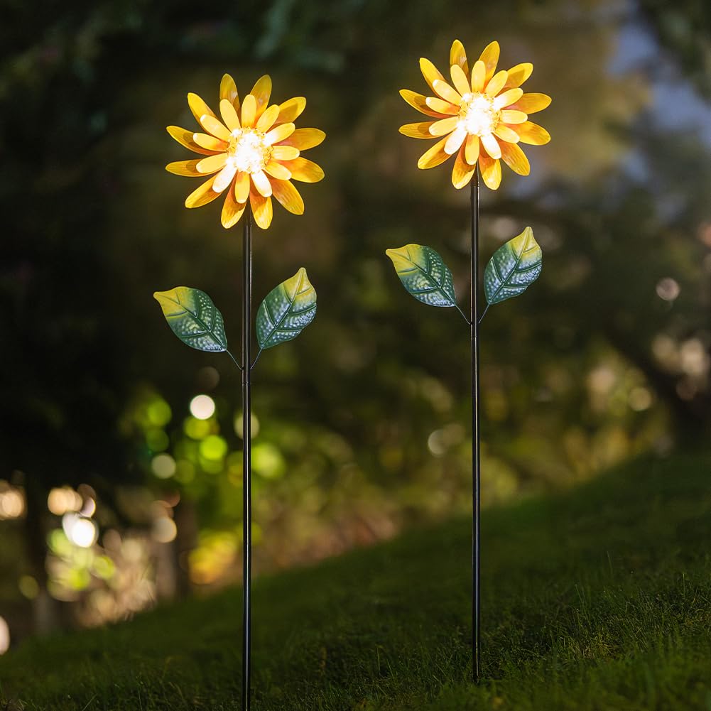 Girandole solari a vento per esterni, confezione da 2, mulino a vento floreale per decorazione artistica da cortile, girandole per primavera, giardino, prato, patio, decorazione