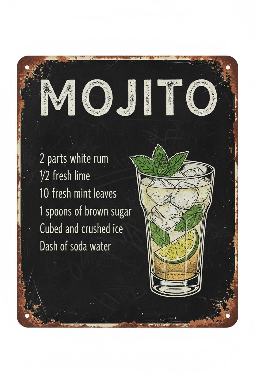 Mojito Cocktail Vintage Metal Tin Sign,retro Metal Sign Printing Poster Bar Restaurant Cafe Wall Decoration Plaque 8x12 Inch Signs Aluminum Plates Printed