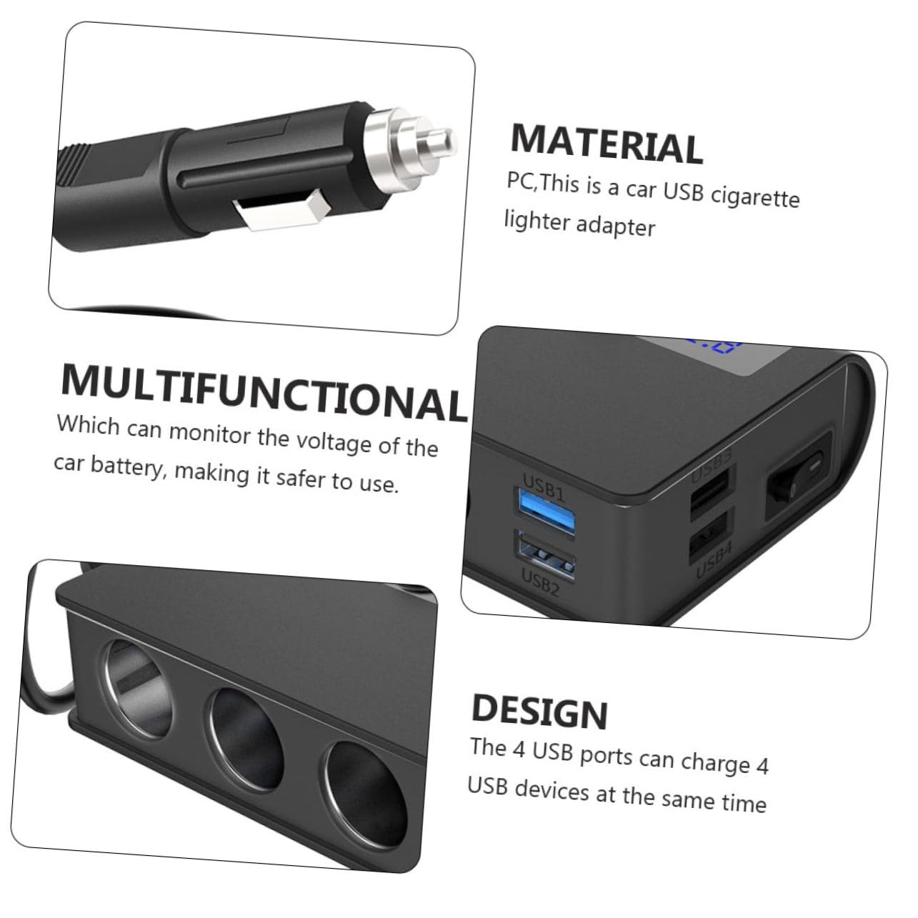 Operitacx Caricatore Auto con Porte USB e Prese Accendisigari Adattatore per Sicura Smartphone e Dispositivi Elettronici Auto