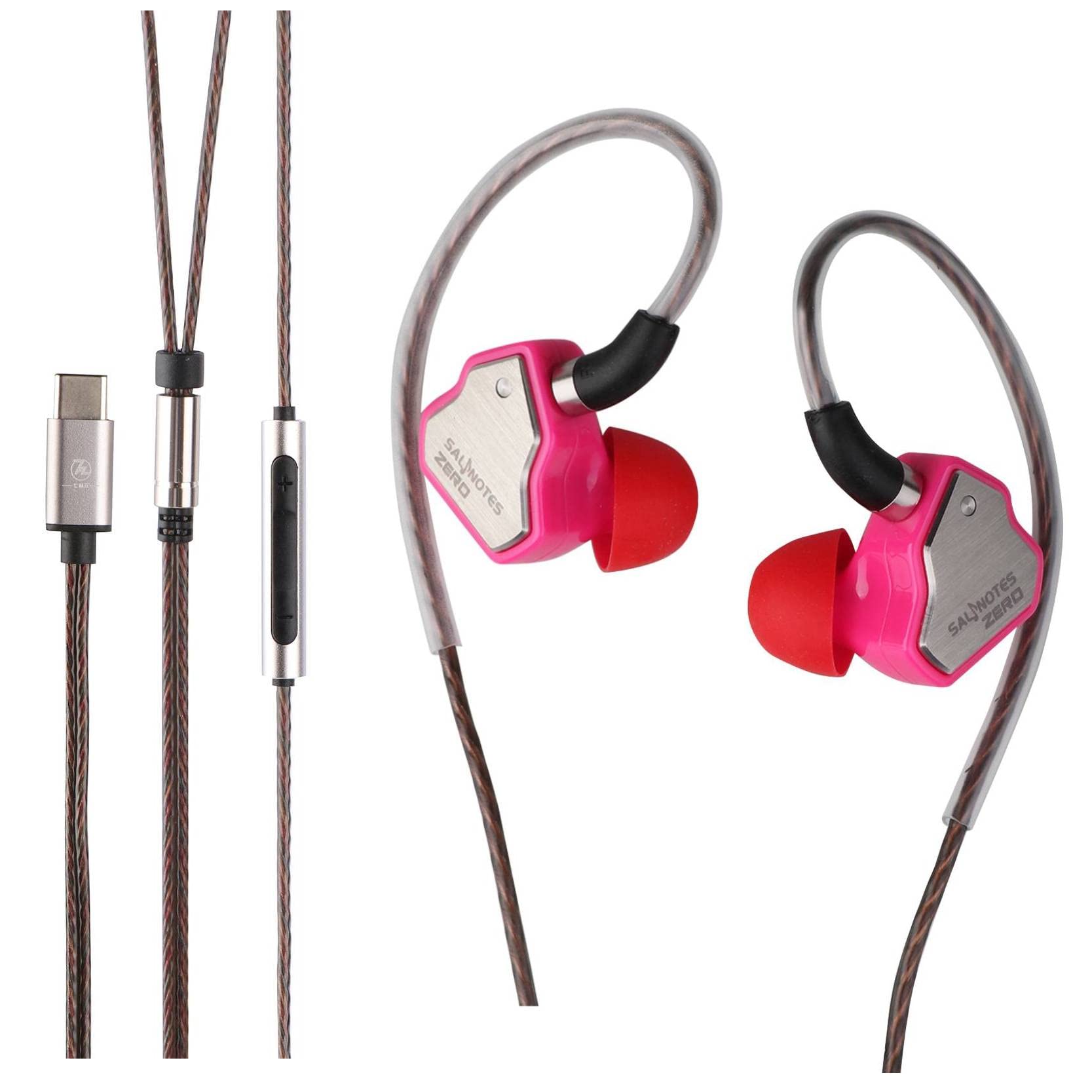 7Hz Salnotes Zero HiFi 10mm Dynamic Driver In-Ear Earphone IEM with Metal Composite Diaphragm Stainless Steel Faceplate Detachable 2Pin OFC Cable (Rose, With Mic, Type C), Wired